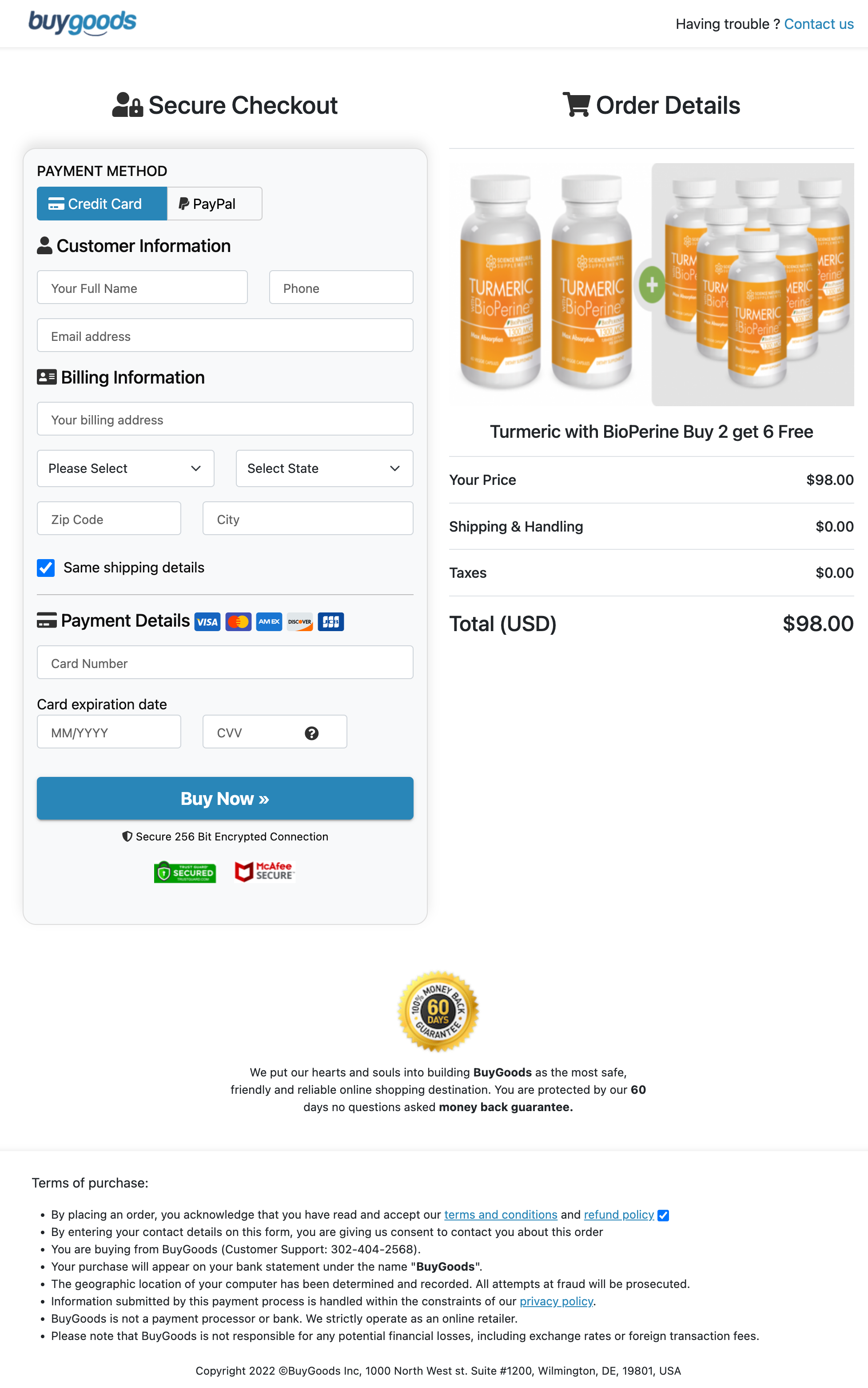 Turmeric BioPerine - Order Page